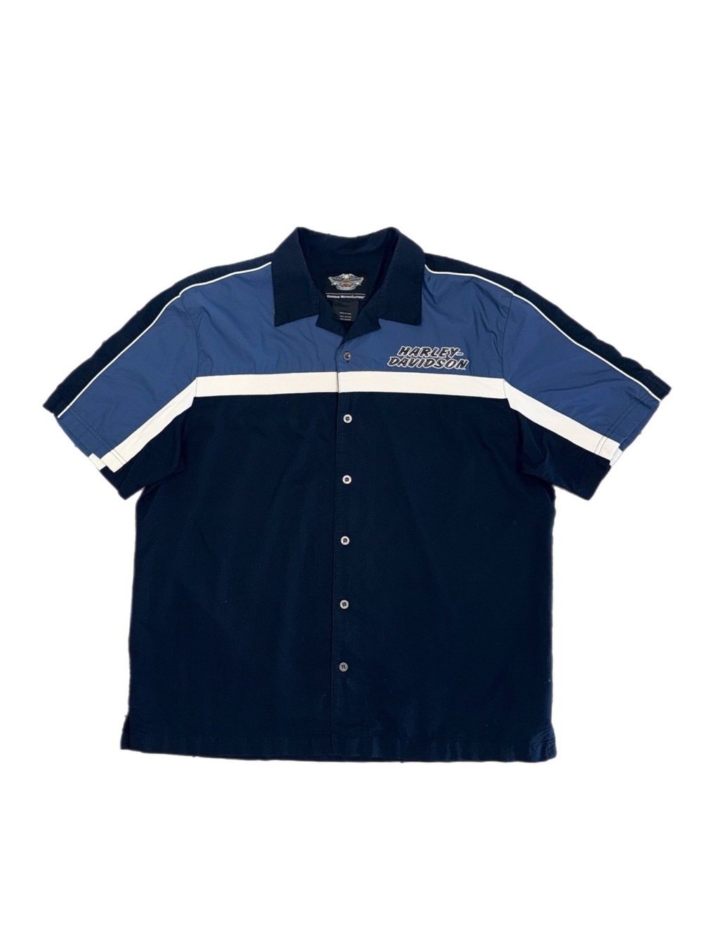 Harley-Davidson Racing Color Block Button-Up Blue Navy Short Sleeve